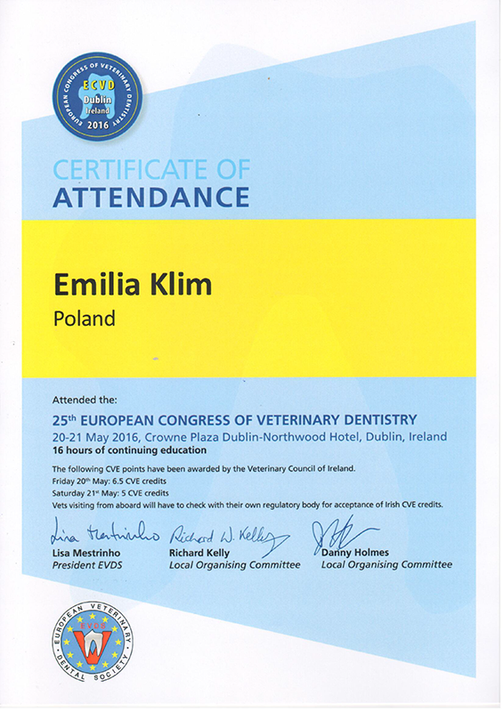 25th European Congress of Veterinary Dentistry, 2016